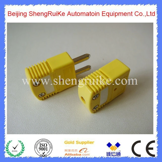 Yellow Color Round Hollow Pin K  Standard Thermocouple Connector