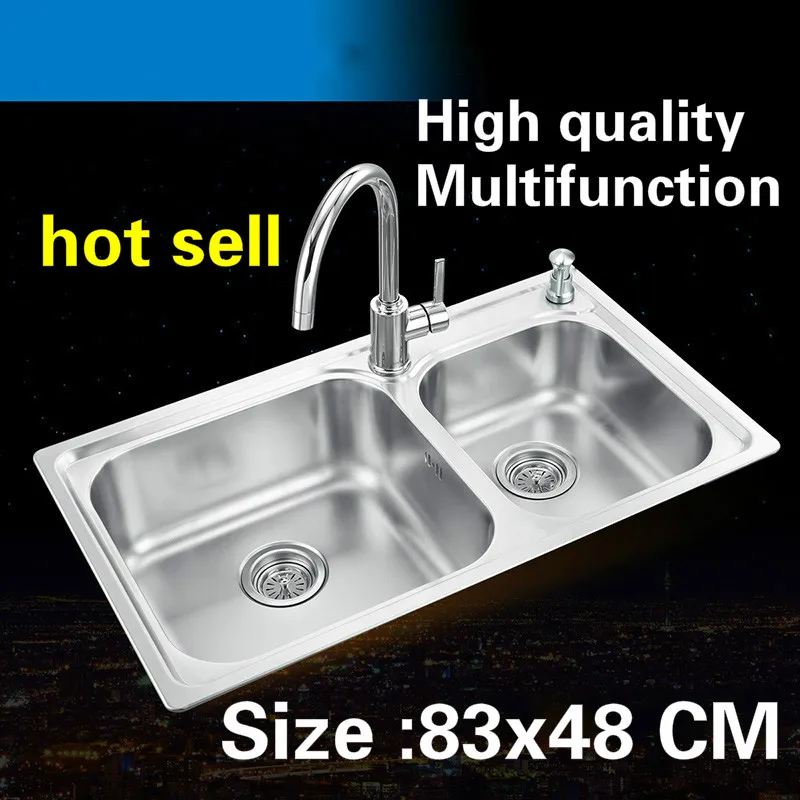 Free shipping Standard luxurious hot sell kitchen double groove sink food grade stainless steel whole drawing durable 830x480 MM