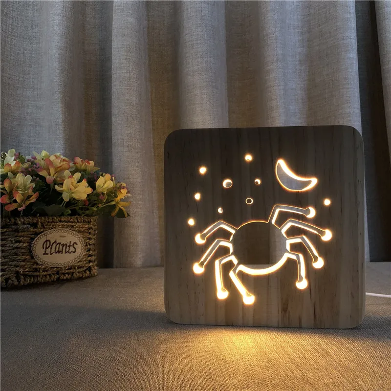 

3D LED Wood Night Light Luminaria paralithodes camtschatica crab Lamp Gifts Birthday Bed Room Sleep Light Decorative Christmas