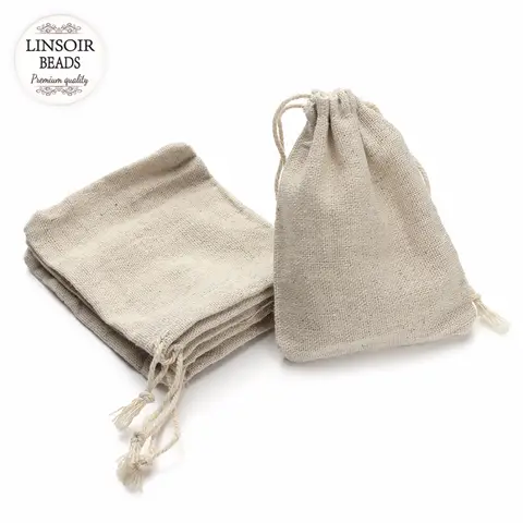 10pcs Jute Drawstring Bags for Gifts Linsoir Beads