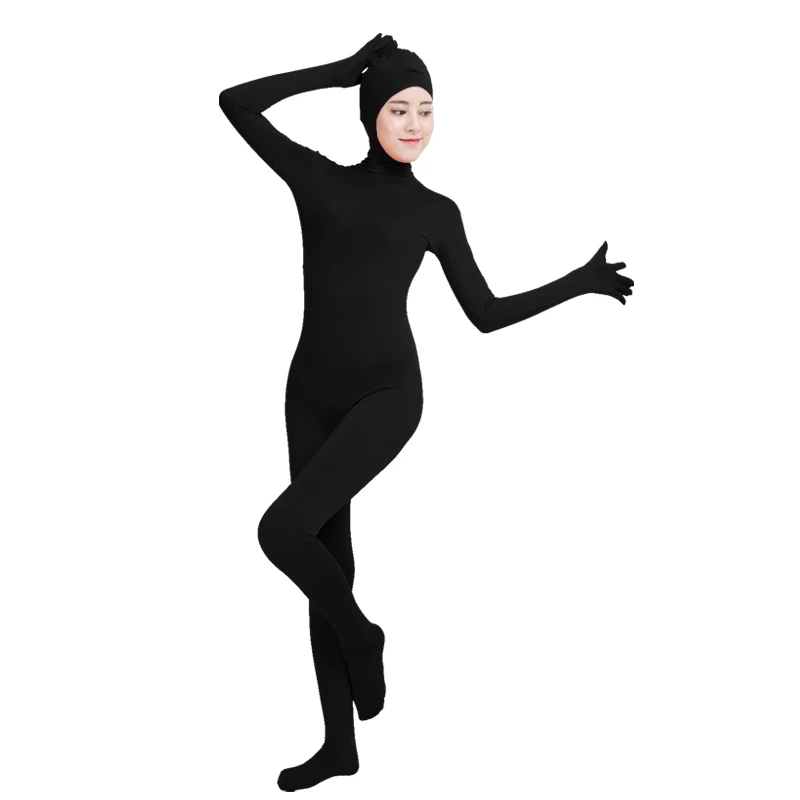 Ensnovo Unisex Cosplay Zentai garnitury kobiety mężczyźni dorosłych otwarta twarz całego ciała elastan garnitur Zentai czarne Body kostiumy Cosplay