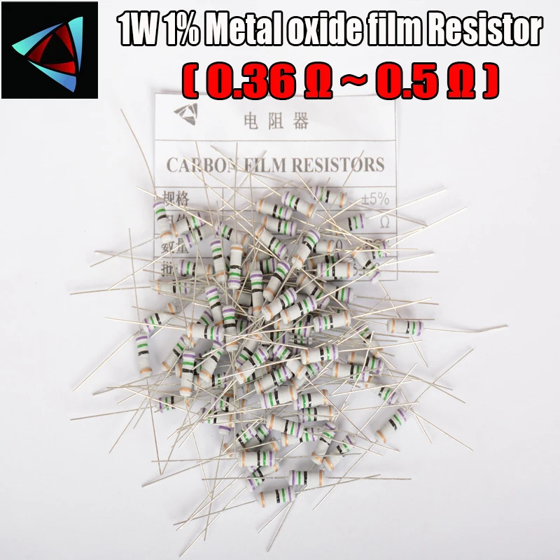 20pcs 5% 1W Metal oxide film Resistor 0.36 0.39 0.43 0.47 0.5 ohm Carbon Film Resistor