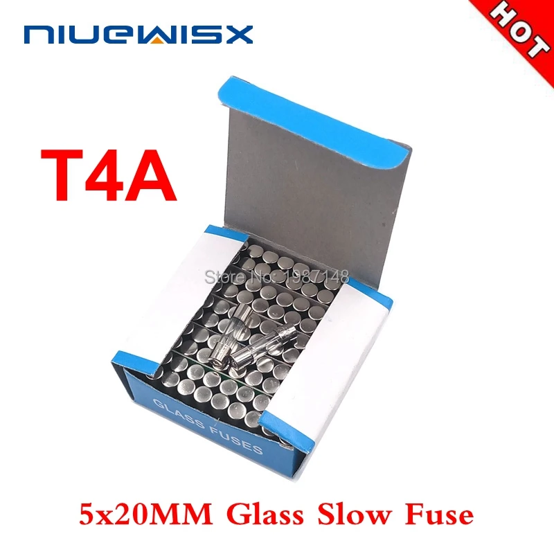 100pcs/Box 5*20mm 4A 250V slow fuse 5*20 T4A 4000MA 250V Glass Fuse 5mm*20mm New and original