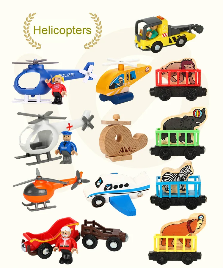 EDWONE Wood Magnetic Train Plane Wood Helicopter Chrismas Car Accessories Toy For Kids Fit Wood thoma s Biro Tracks Gifts