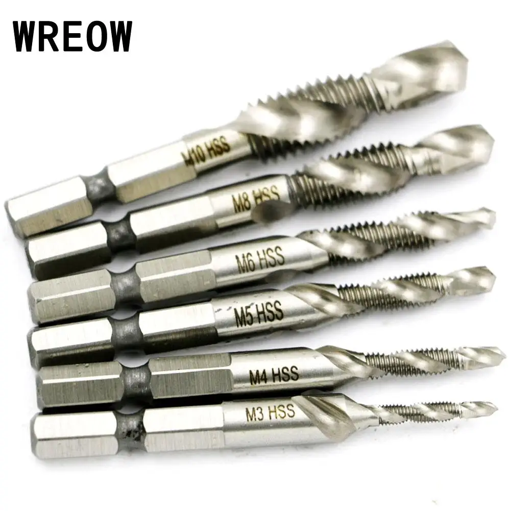 

6pc/set Hex Shank High Speed Steel HSS Drill Bits Screw Thread Metric Spiral Hand Plug Wire Tap M3-M10 Drilling Tapping Cutting