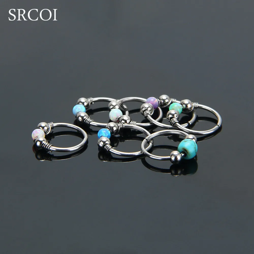 Fire Opal Hoops Helix Piercing Ear Cartilage Surgical Steel Septum Clickers Nose Ring Nipple Lip Tragus Daith Migraine Piercing