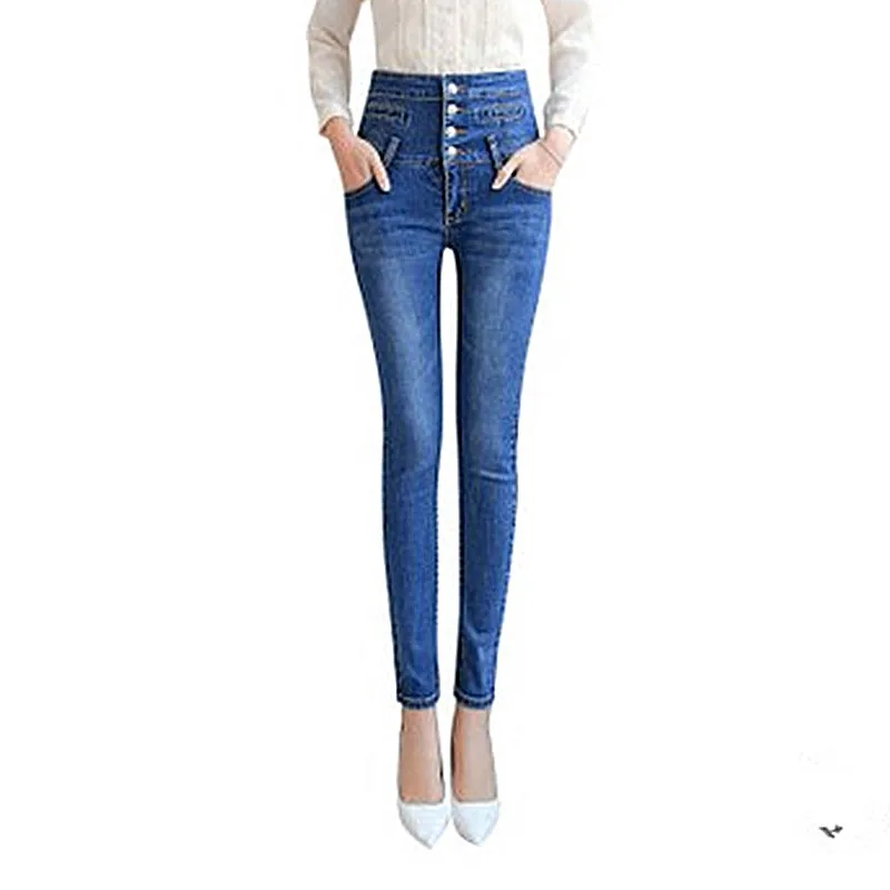 

New Arrival High Waist Jeans For Women Plus Size Button Design Skinny Jeans Woman Winter Warm Women Jeans Pants 2018
