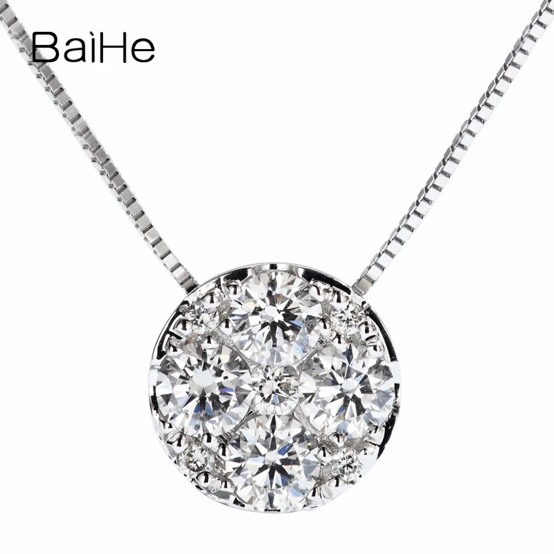 

BAIHE Solid 18K White Gold 0.35ct H/SI Natural Diamond Round Necklace Women Wedding Trendy Fine Jewelry Making Collar Diamantes