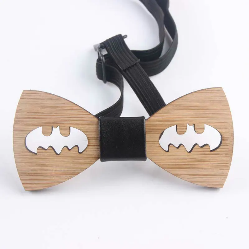 Elegant Men Wedding Party Hollow Out Carved Bamboo Wood Bowtie Children Necktie Elastic Band PU Wooden Bow Tie Cravat