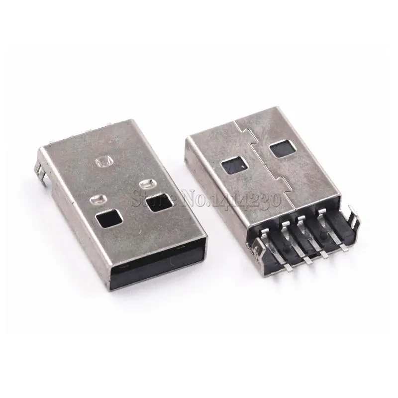 10Pcs USB 2.0 Male A Type 4Pins SMD 180 degree SMT Male USB Connectors Sink Plate Type Black