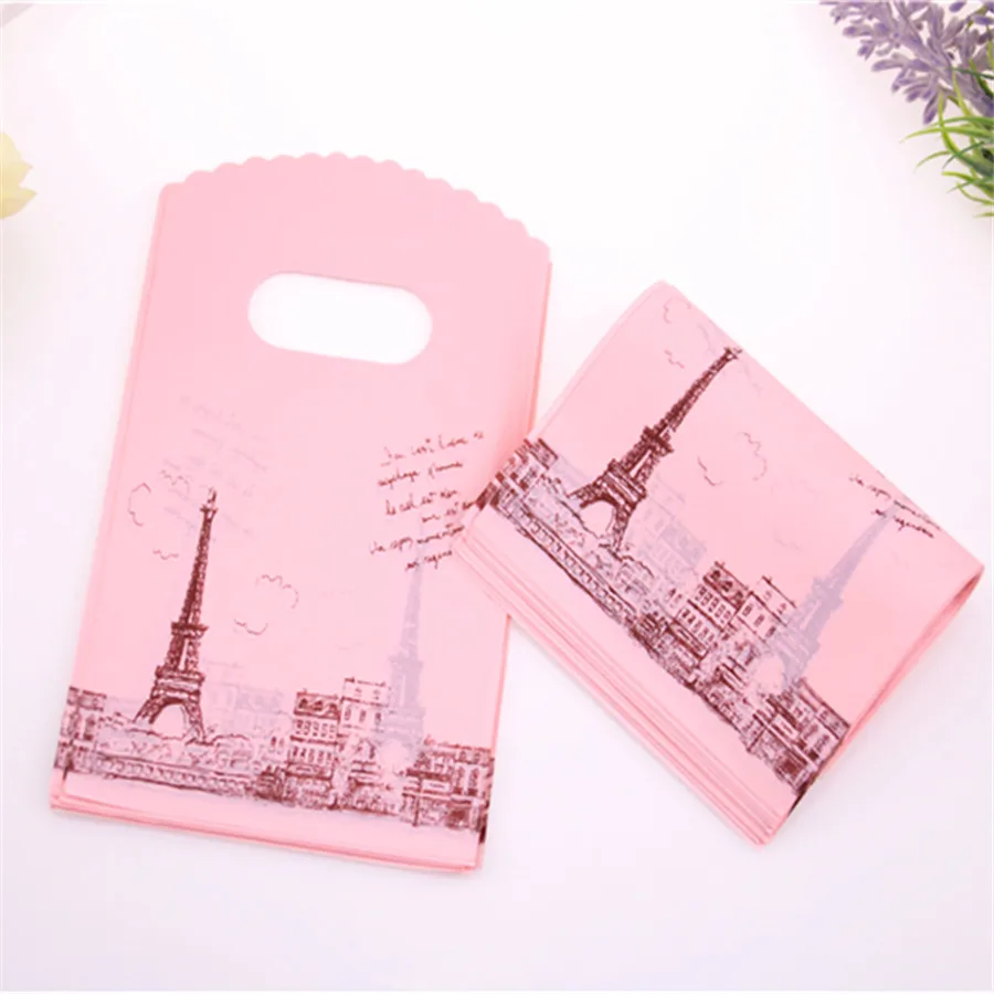 Hot Sale New Design Wholesale 50pcs/lot 9*15cm Luxury European Eiffel Tower Mini Plastic Packaging Bags Small Gift Bag