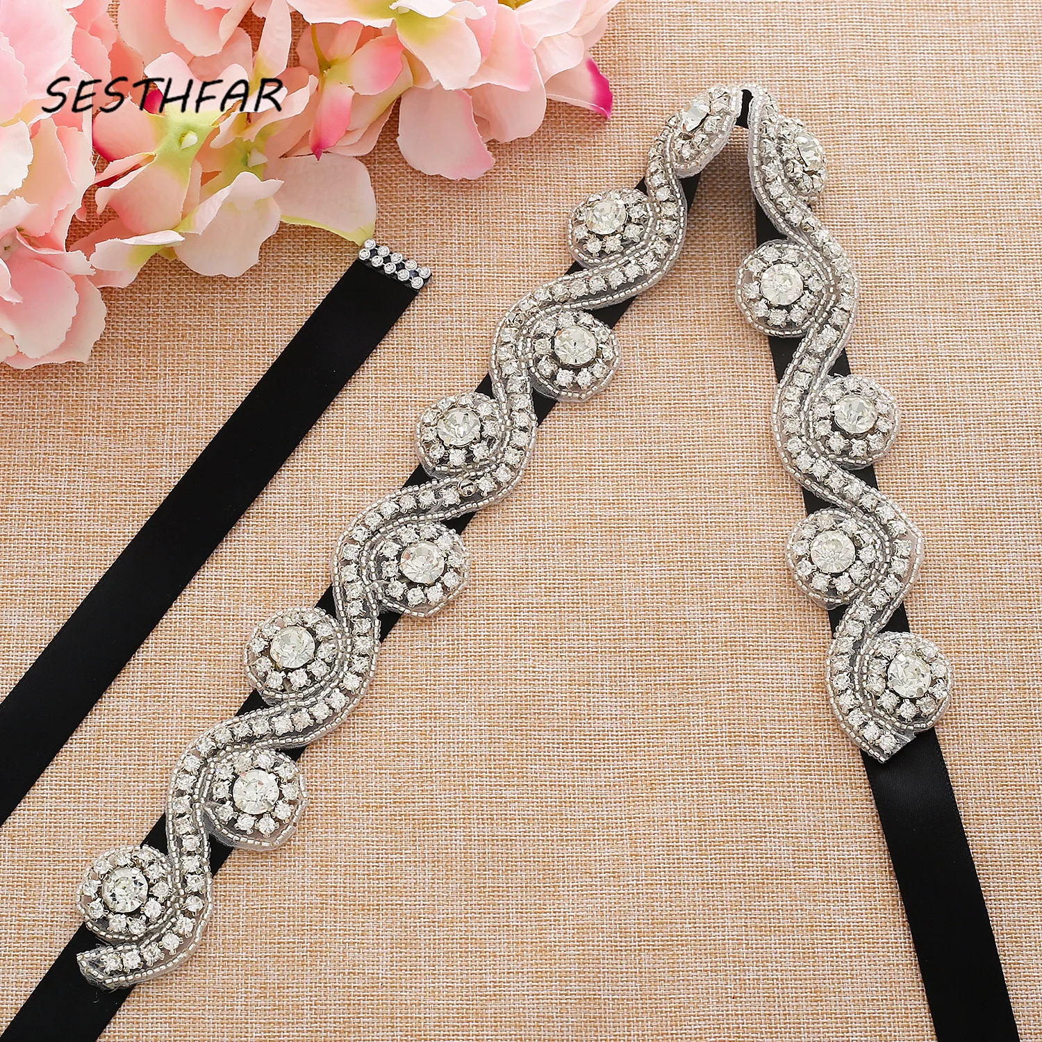 

SESTHFAR Beaded Bridal Belt Crystal Weddind Belt Silver Rhinestone Bridal Sash Belt For Wedding Accessories