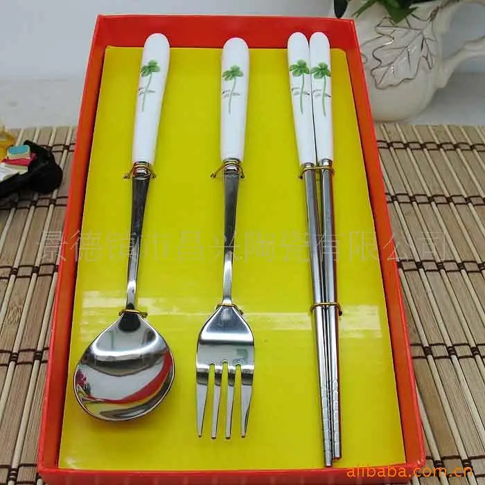 [Chang] ceramic kitchen utensils stainless steel chopsticks spoon fork US suit bone loss clearance