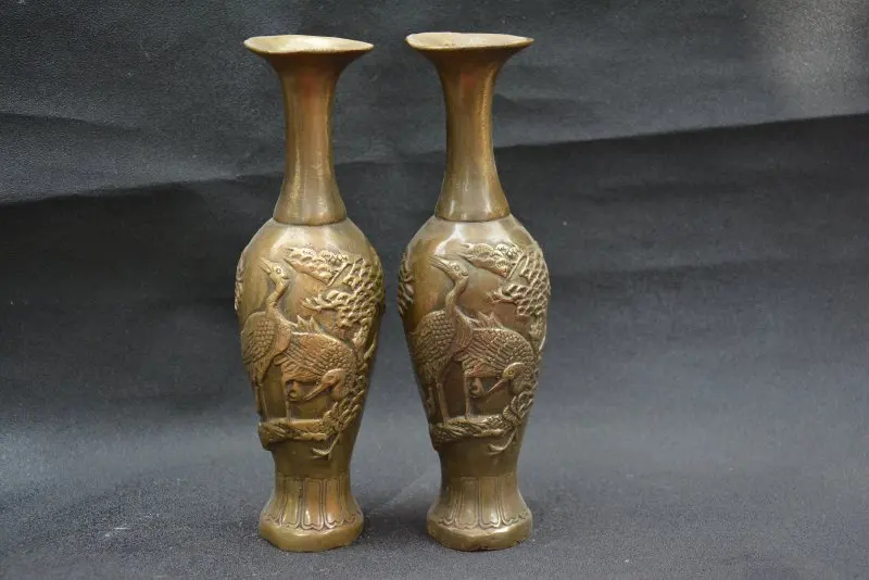 

Antique collection Qing Dynasty copper crane vase,best collection&adornment,A PAIR,Free shipping