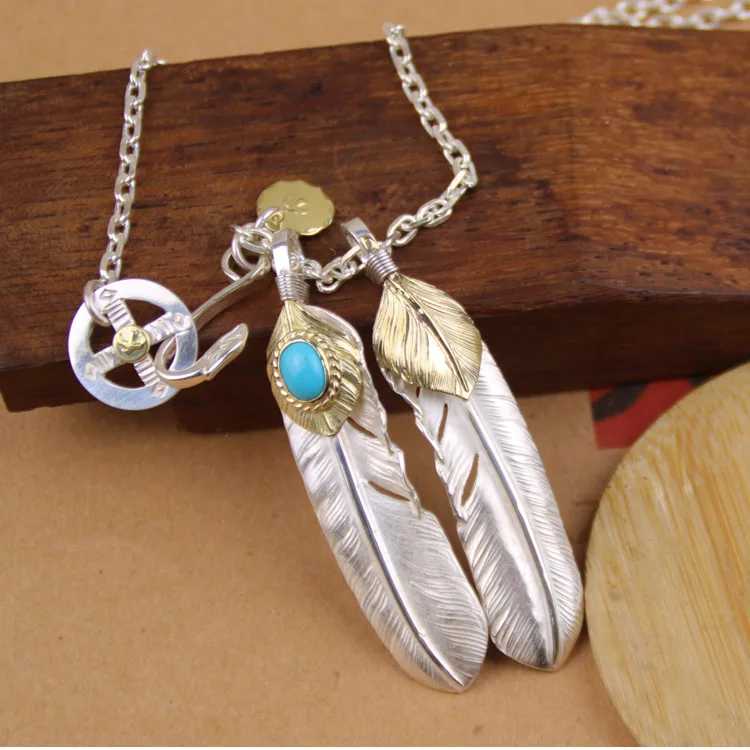 BOCAI Daisetsu Takahashi Feather Leaves Sterling Silver 925 Jewelry Hand Fashion Man Necklace Pendant Personalized Gift