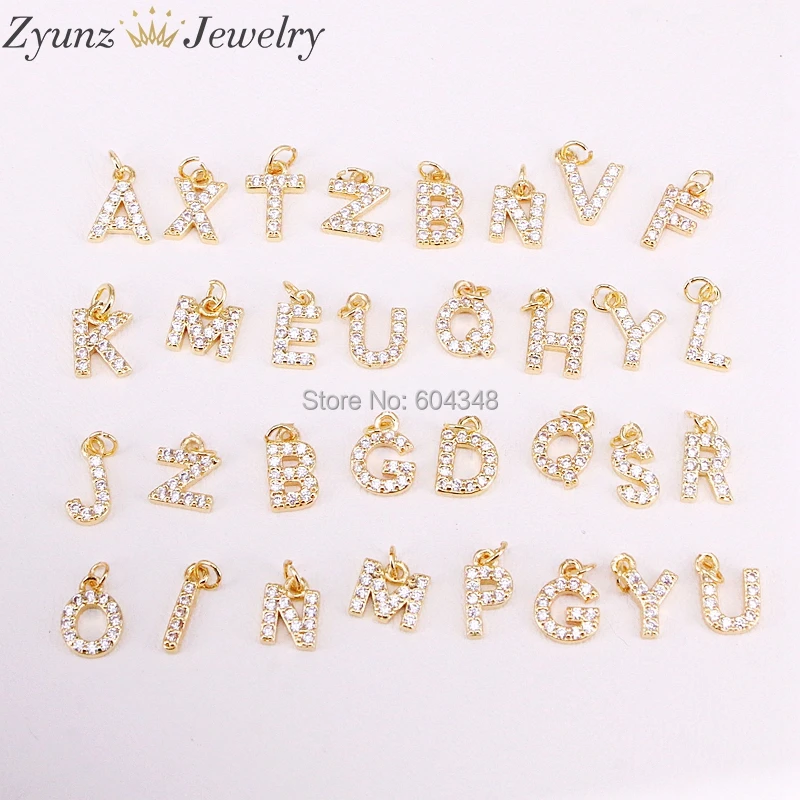 26PCS ZYZ315-4693 Fashion Micro Pave Cubic Zirconia Pendants Charms For Necklaces Earrings Diy Copper CZ Letter Jewelry Findings