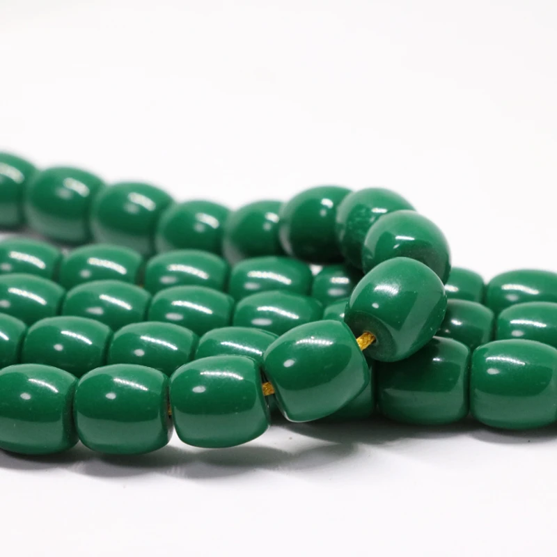 Green resin beeswax hot sell 9*9mm 10*10mm 12*12mm barrel loose rice shape beads fashin jewelry making 15inch B56