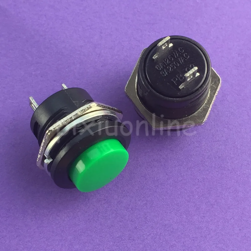 YT110 5pcs 16mm Green Automatic Reset Button Switch Button Switch Unlock Switch 3A250VAC