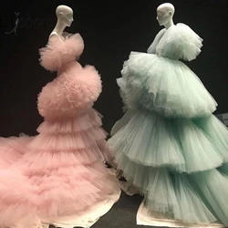 New Trendy Mint Green Tiered Ruched Long Evening Dresses Ruffles Peach Pink Puffy Tutu Prom Gowns  Abendkleider 2019