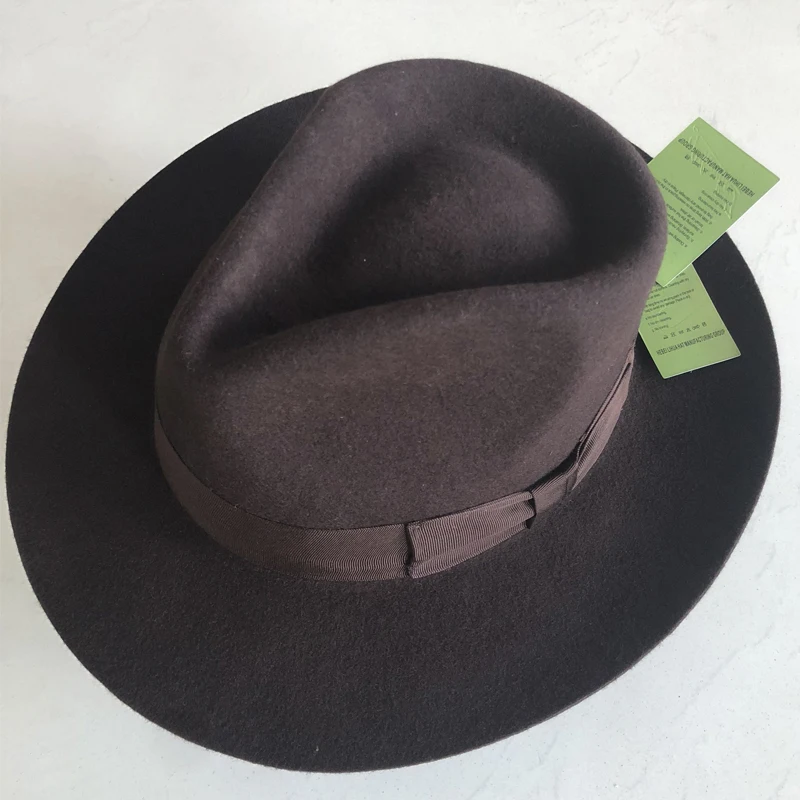 LIHUA Brand Men\'s Wool Felt Water Repellent Outback Fedora , Costume Accessory Gangster Black Pinched Hat with Grosgrain