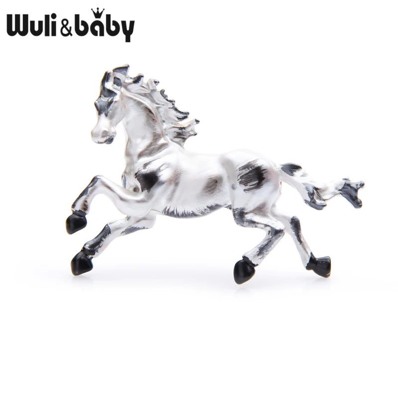 Wuli&baby White Black Enamel Horse Brooches Women Men Alloy Steed Animal Brooch Pins Gifts