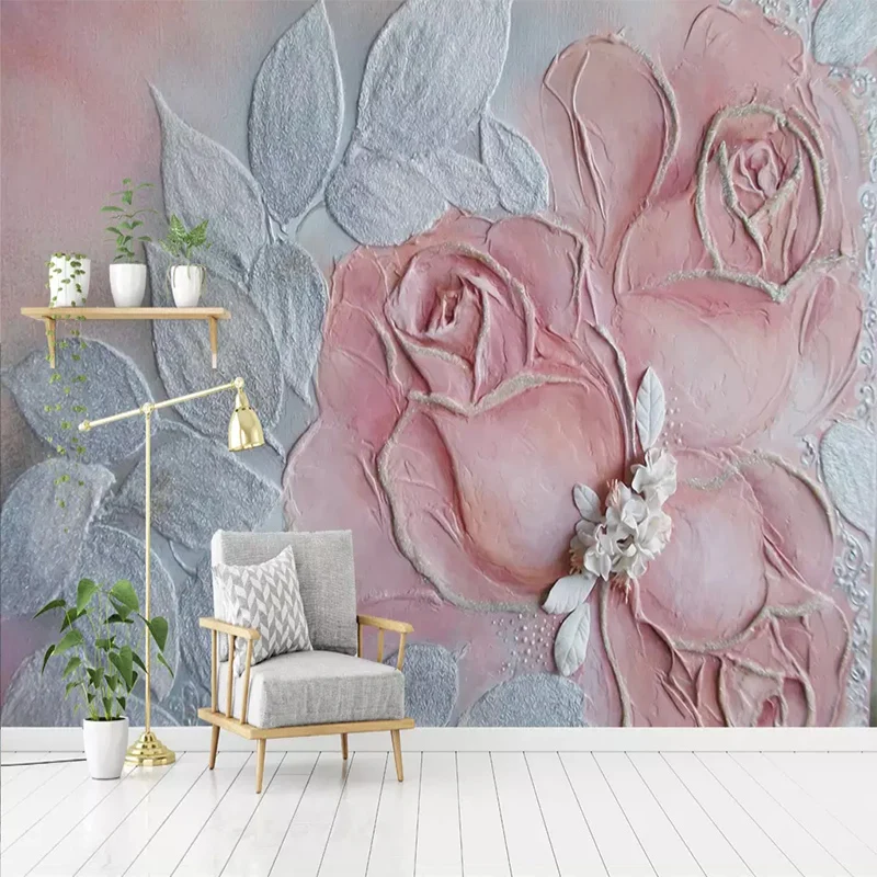 

Custom Photo Wallpaper 3D Embossed Red Rose Mural Living Room TV Sofa Background Wall Cloth 3D Decoration Papel De Parede Fresco