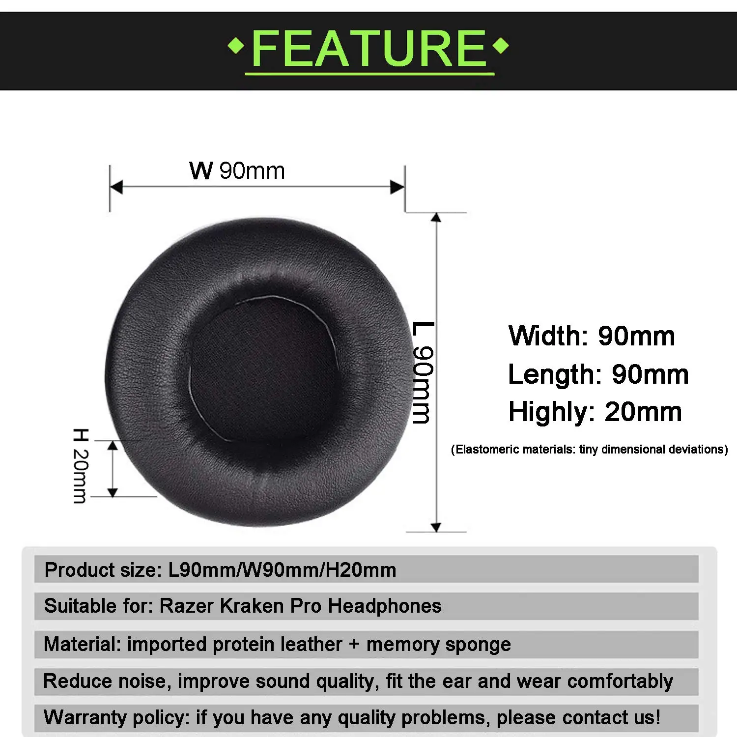 ฟองน้ำหนังวัสดุแผ่นรองหูฟังสำหรับ Razer Kraken Pro 2015 7.1 USB หูฟังแผ่นรองหูฟังเปลี่ยนหูฟัง