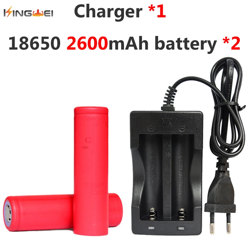 2x Original 18650 2600mAh for Sanyo Li-ion Rechargeable Battery +18650 Double Charger for Flashlight Headlight Toys