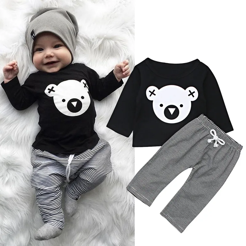 2018 Autumn New Baby Girls Clothes Set Long sleeve Cartoon Koala Tops T-Shirt +Striped Pants 2PCS Newborn Baby Clothing Outfits