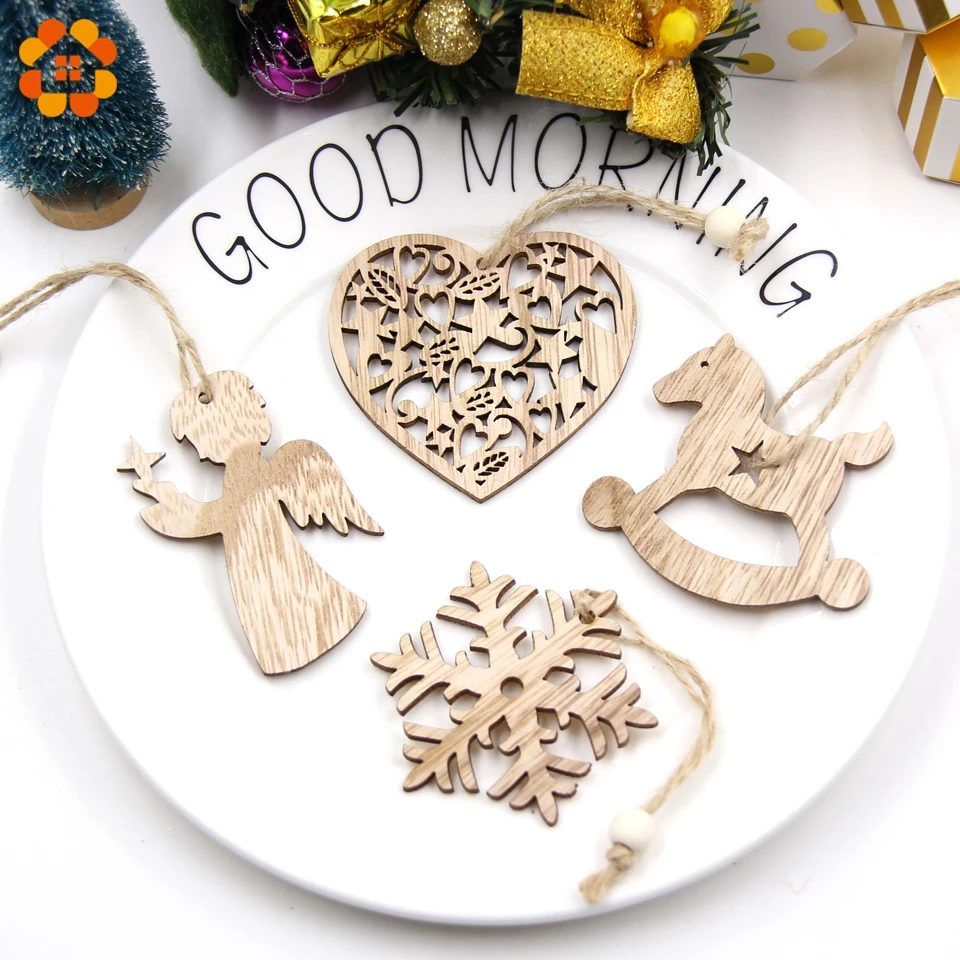 10PCS DIY Christmas Snowflakes&Deer&Tree Wooden Pendants Ornaments  Christmas Party Decorations Xmas Tree Ornaments Kids Gifts