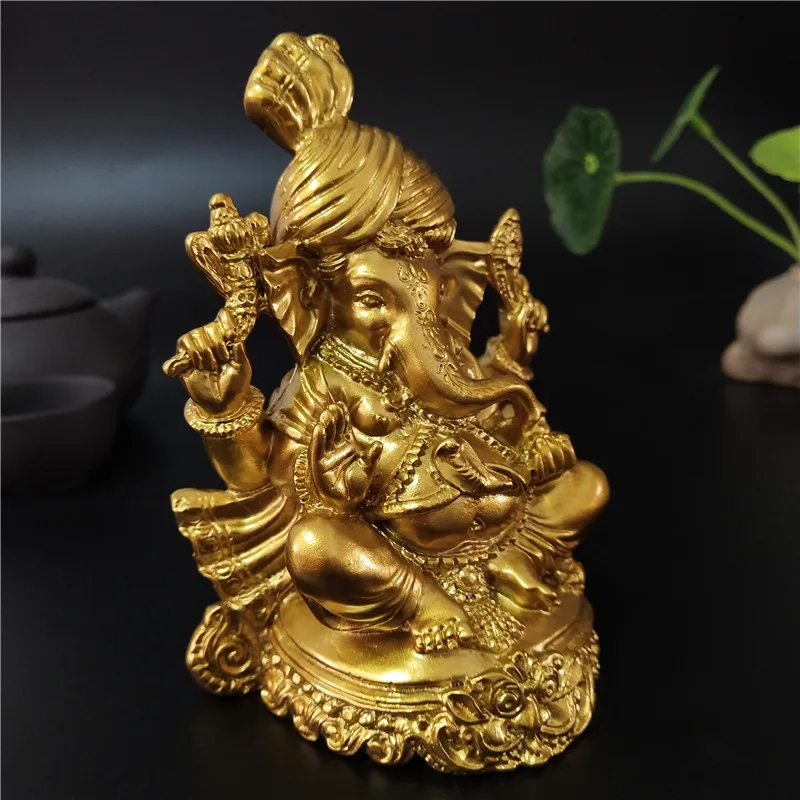 Golden Lord Ganesha Statue Buddha Elephant God Sculptures Ganesh Ornaments Craft Home Garden Decoration Buddha Statues