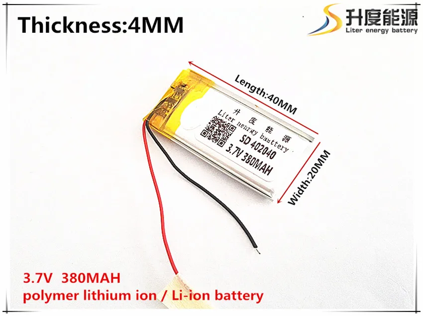 5pcs [SD] 3.7V,380mAH,[402040] Polymer lithium ion / Li-ion battery for TOY,POWER BANK,GPS,mp3,mp4,cell phone,speaker