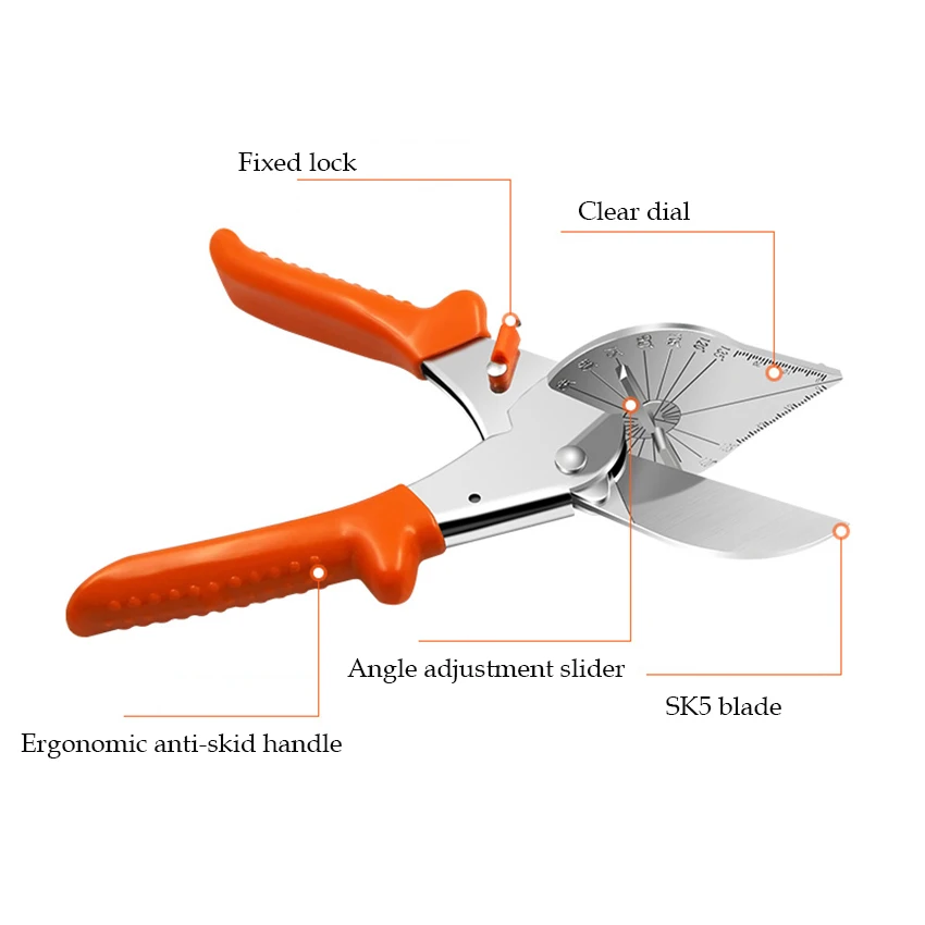 Angle Shear 45 Degree to 120 Degree Miter Cutter Hand Shear, Sk5 Blade, Wire Slot Cutter Trunking, PVC, Plastic, Thin Wood Strip