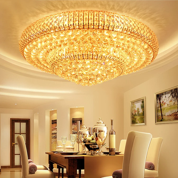 New Modern Gold Round LED Crystal Ceiling Lamp  80cm 100cm With K9 Crystals For Living Room Lobby Lighting