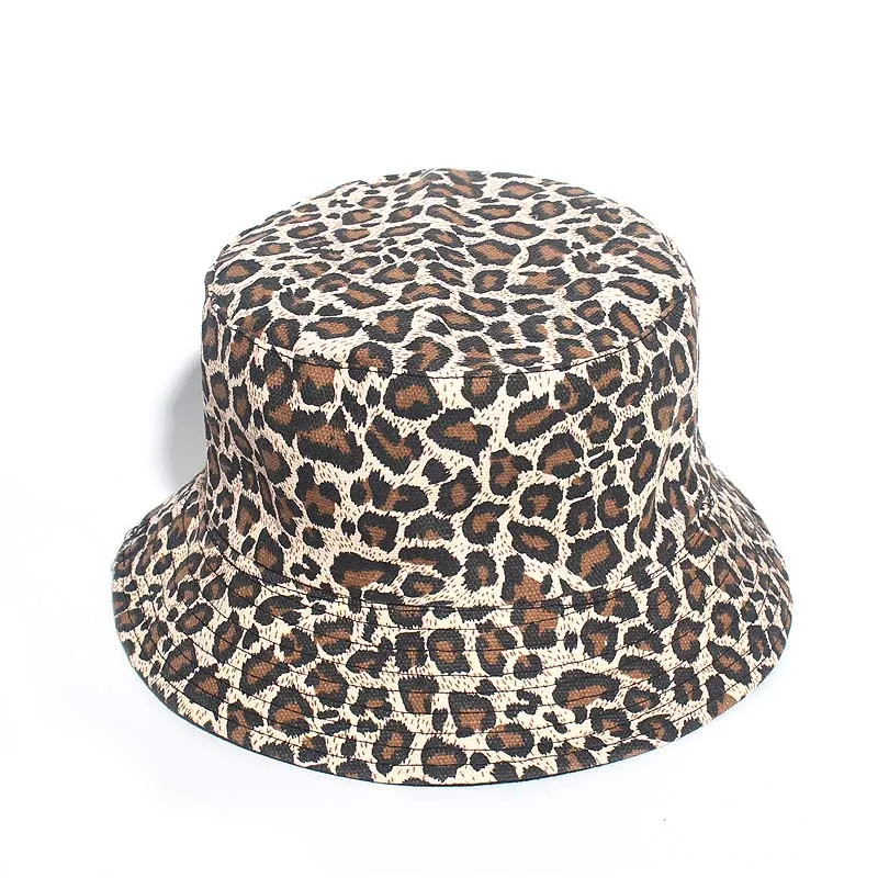 Summer Reversible Cappello Pescatore Leopard Fisherman Caps Bucket Hats For Womens Ladies Bucket Hats Beach Flat Top Sun Hats