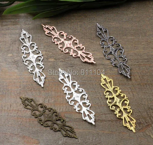 

15x57mm Multi-color Plated Brass Metal Blank Flat Filigree Flower Links Wraps Connectors Jewelry Findings Connectors