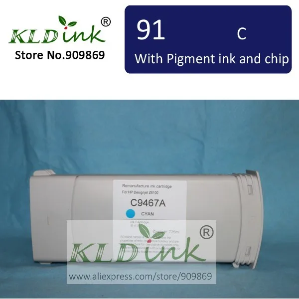 

[KLD Ink] Compatible HP91 C9467A CYAN Pigment ink cartridge for Designjet Z6100
