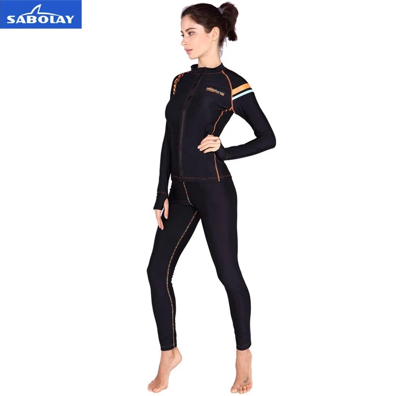 SABOLAY Women Men Swim Lovers Rash Guards Shirts Surfing Cardigan Super Elastic Large Size With Lycra Soft Zipper Shirts Pants