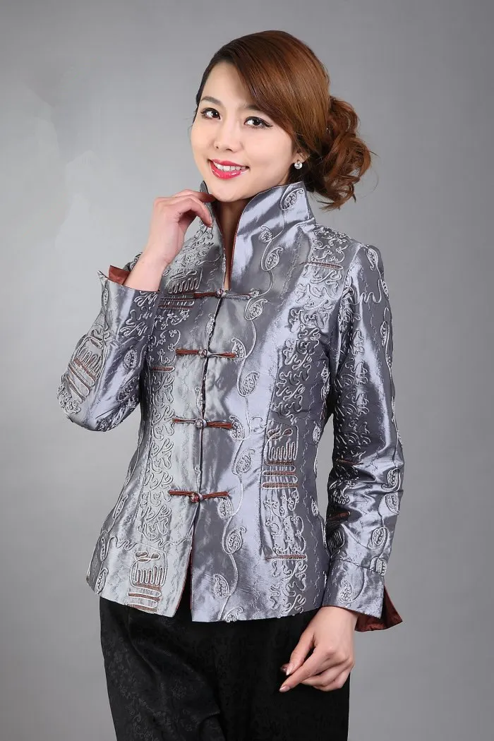 Fashion Purple Spring Chinese Women\'s Silk Satin Embroidery Jacket Coat Flowers Mujeres Chaqueta Size S M L XL XXL XXXL Mny20-C