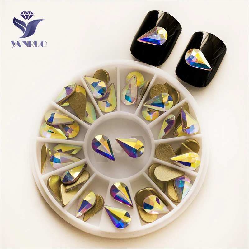 YANRUO 2165NoHF AB Drop 5x8mm 6x10mm Non Hotfix Flatback Crystals Strass Nail Art Glue On Rhinestones