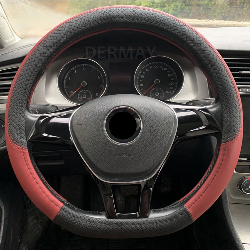 DERMAY D Shape Leather Car Steering Wheel Cover for VW Golf 7 Bettle 2008-2020 Scirocco Jetta Tiguan 2016-2020 Accessories