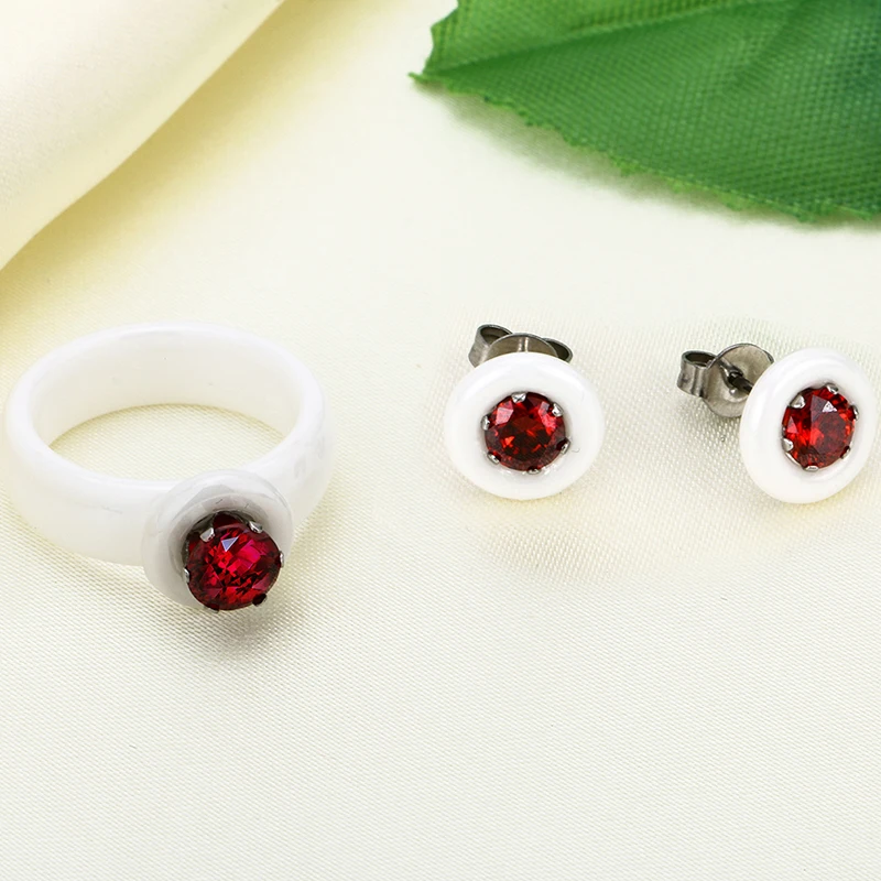 Healthy Ceramic Indian Wedding Crystal Jewelry Set Earrings & Ring for Women Bridal Earrings One Ring For Wedding Gift Wholesale