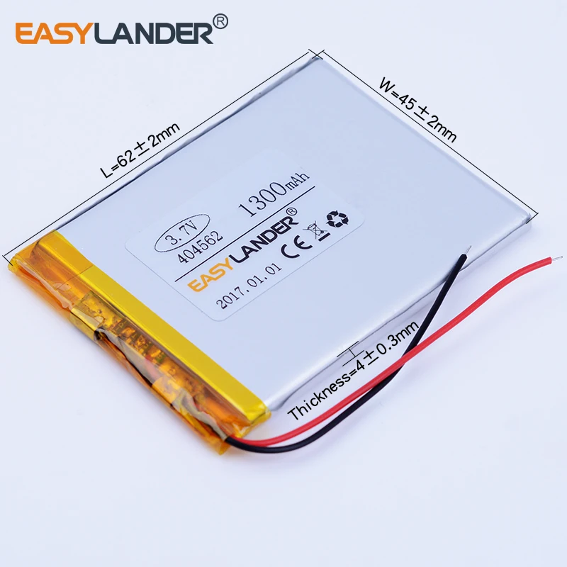3.7V 1300mAh 404562 Rechargeable Lithium Li-ion Li Polymer Battery For E-Book mp3 gps recorder