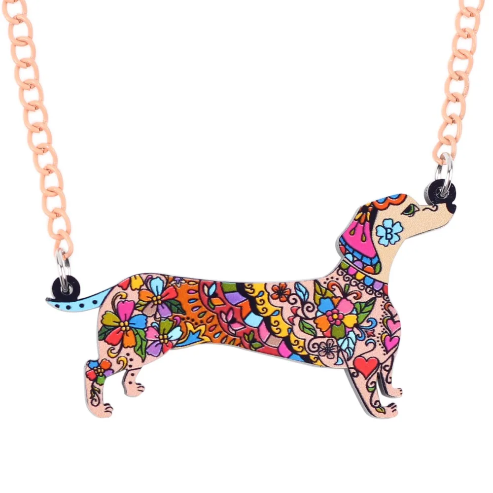 Bonsny Doxie Dachshund Dog Necklace Acrylic Pendant Cute Animal Fashion Jewelry Women 2016 New Girls Collar Choker Design