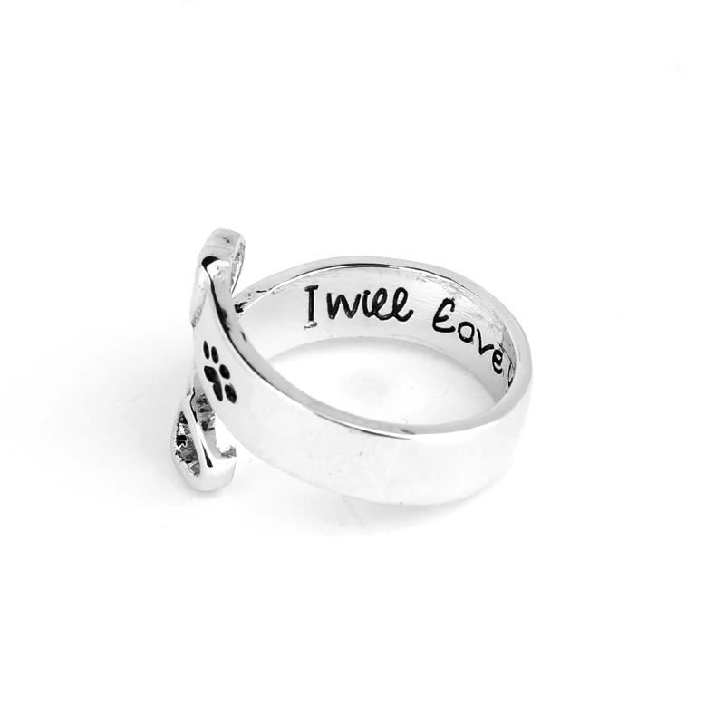 I will love you forever Pet paw prints rings Pet lover Dog Cat Memorial black Enamel Ring men Cute Puppy Paw Ring Jewelry couple