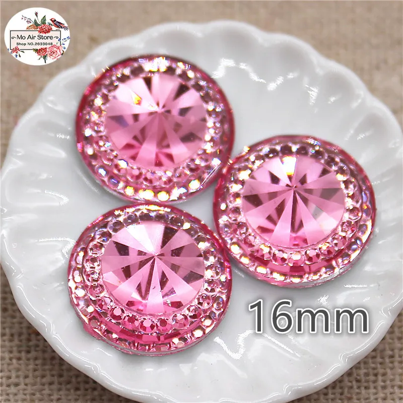 50pcs Shining Round Acrylic Rhinestone Flat back Cabochon Art Supply Decoration Charm Craft DIY 16mm no hole