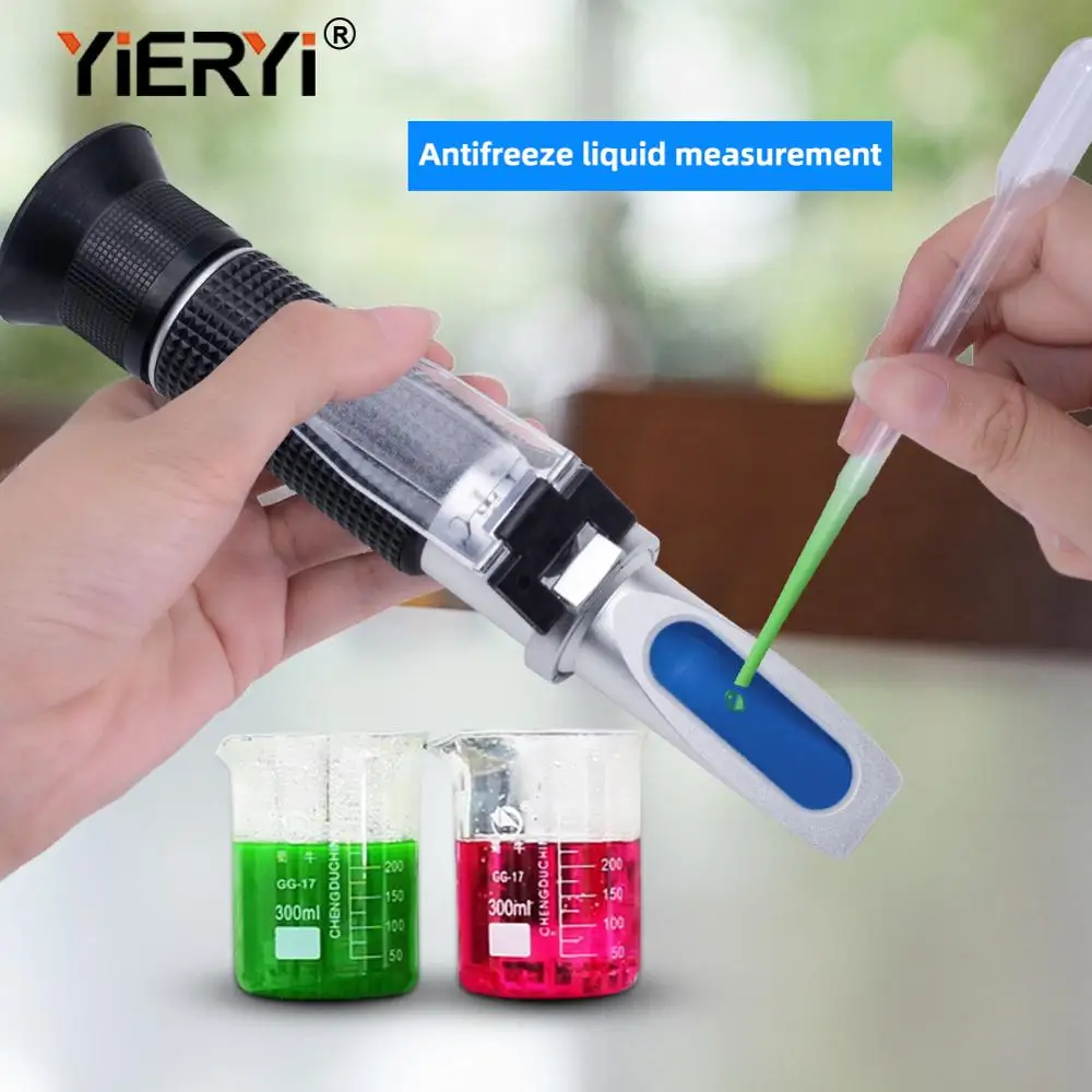 Yieryi Hand Held Tester Tool 4 In 1 Engine Fluid Glycol Antifreeze Freezing Point Car Battery Refractometer ATC With Black Bag