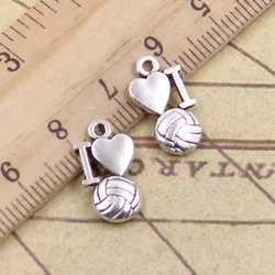 40pcs Charms I Love Volleyball 16x9mm Tibetan Pendants Crafts Making Findings Handmade Antique Jewelry DIY Necklace