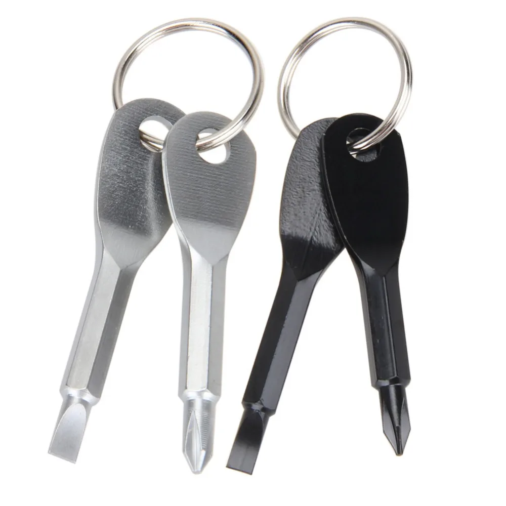 2pcs Sliver Black Stainless Steel Multi Tools Key Ring Chain EDC Screwdriver Set Pocket Tool Multi-tool Keychain Man Car Keyring