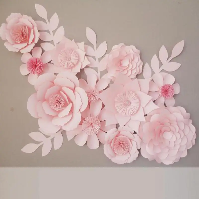 11pcs Set Cardboard Giant Paper Flowers + 4pcs Leaves For Showcase Wedding Backdrops Props flores artificiais para decora o